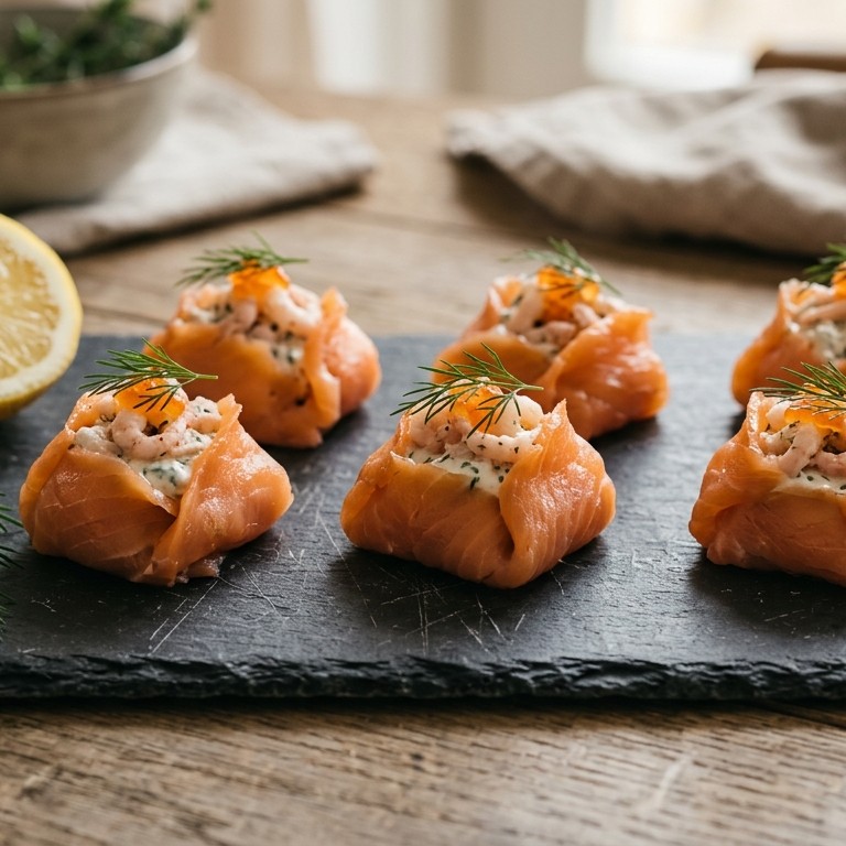 Zalm bonbons met garnalen en forel recept