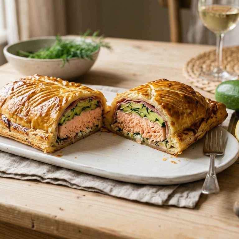 Zalm en courgettes in bladerdeeg recept