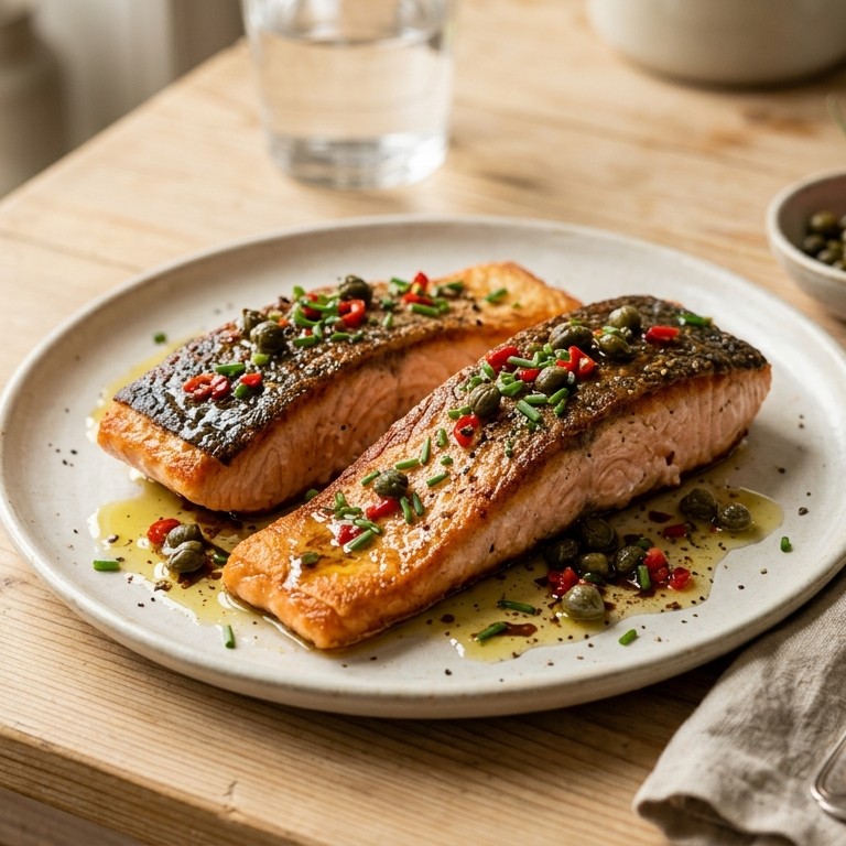 Zalm met kappertjes-chilidressing recept
