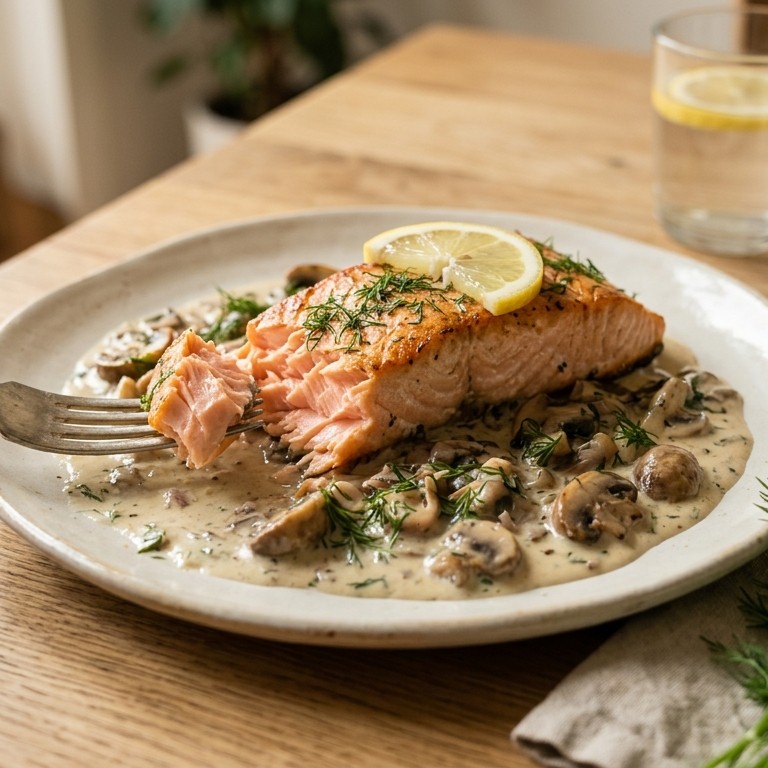 Zalm met paddestoelensaus recept