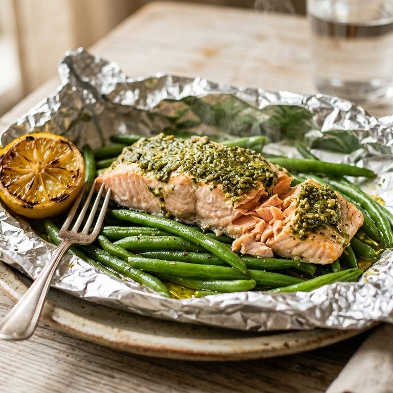 Zalm met pesto en boontjes recept