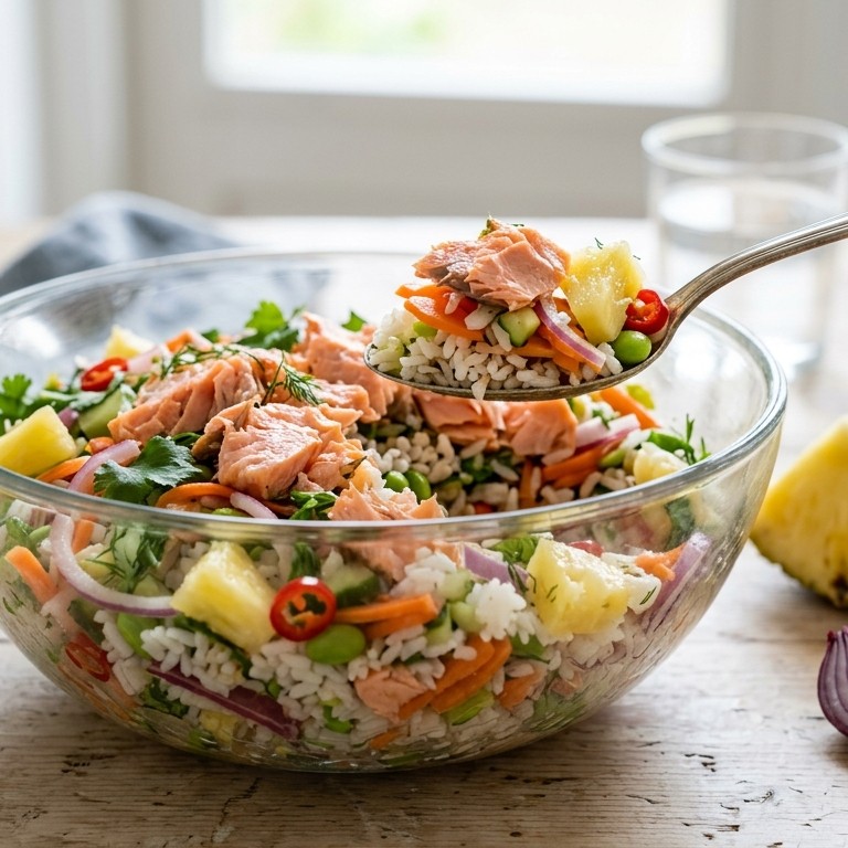 Zalm met rijstsalade recept