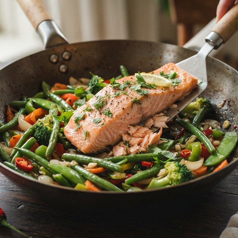 Zalm met roerbakgroente recept