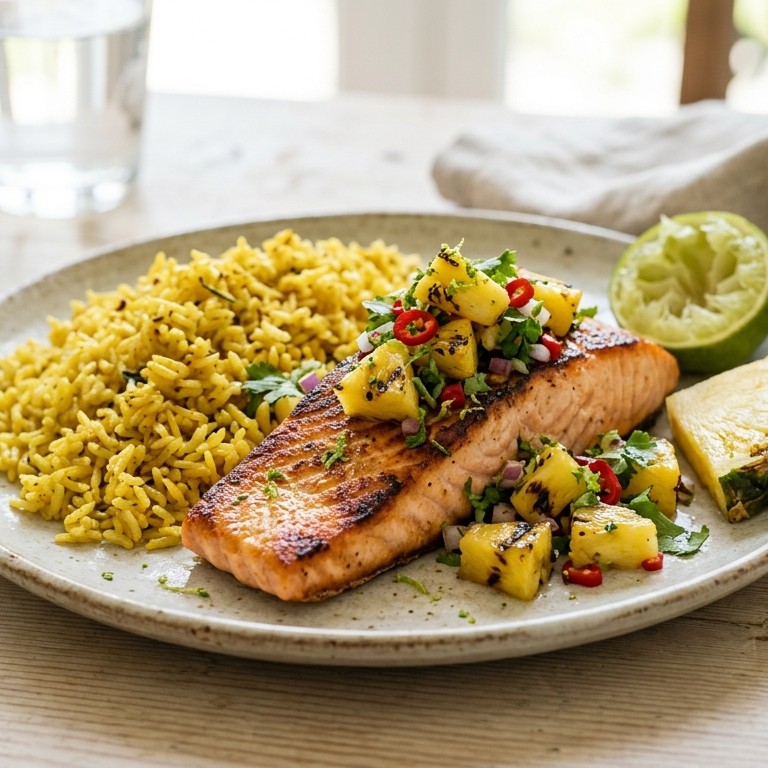 Zalm met salsa van gegrilde ananas recept