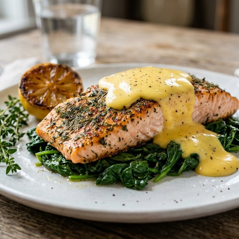 Zalm met spinazie en hollandaisesaus voor  de brunch recept