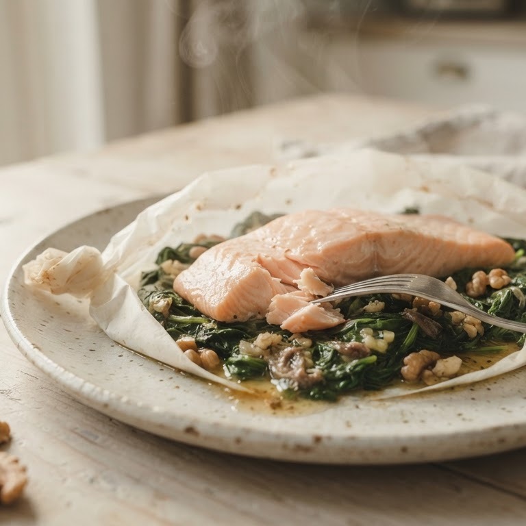 Zalm met spinazie ‘en papillotte’ recept
