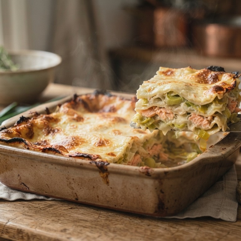 Zalm- prei lasagne recept