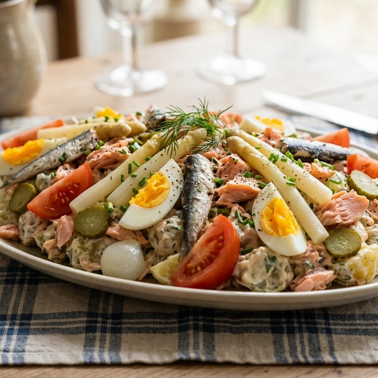 Zalm salade met aardappel, ui en augurk recept