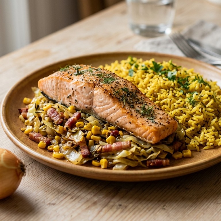 Zalm uit de oven met spitskool en rijst recept