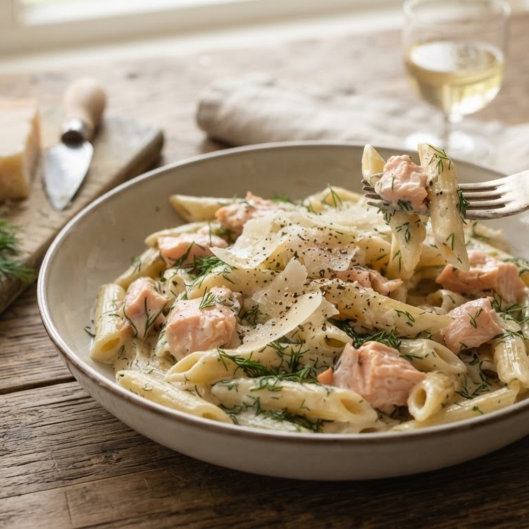 Zalmcarbonara met dille recept