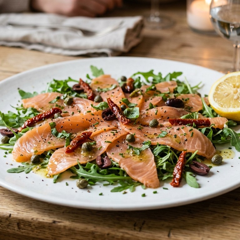 Zalmcarpaccio op een bedje van rucola recept