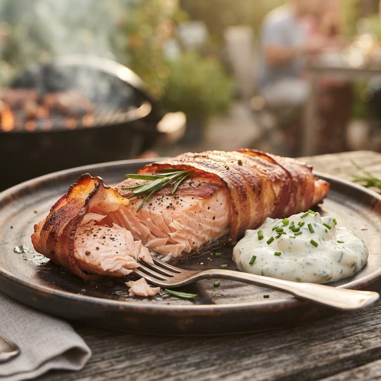 Zalmfilet in katenspek recept