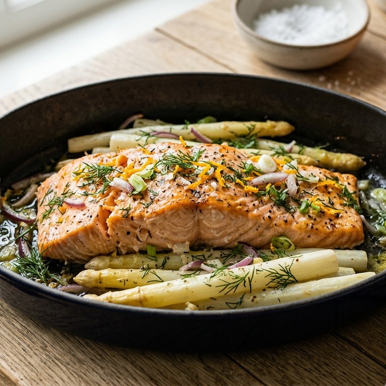 Zalmfilet met asperges uit de oven recept