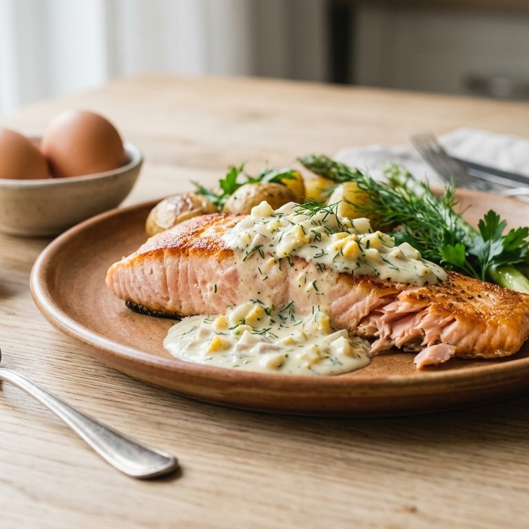 Zalmfilet met eierroomsaus recept