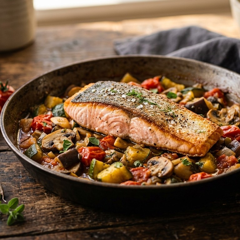 Zalmfilet met gesmoorde groenten recept