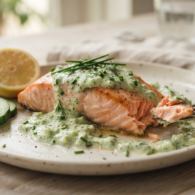 Zalmfilet met komkommersaus recept
