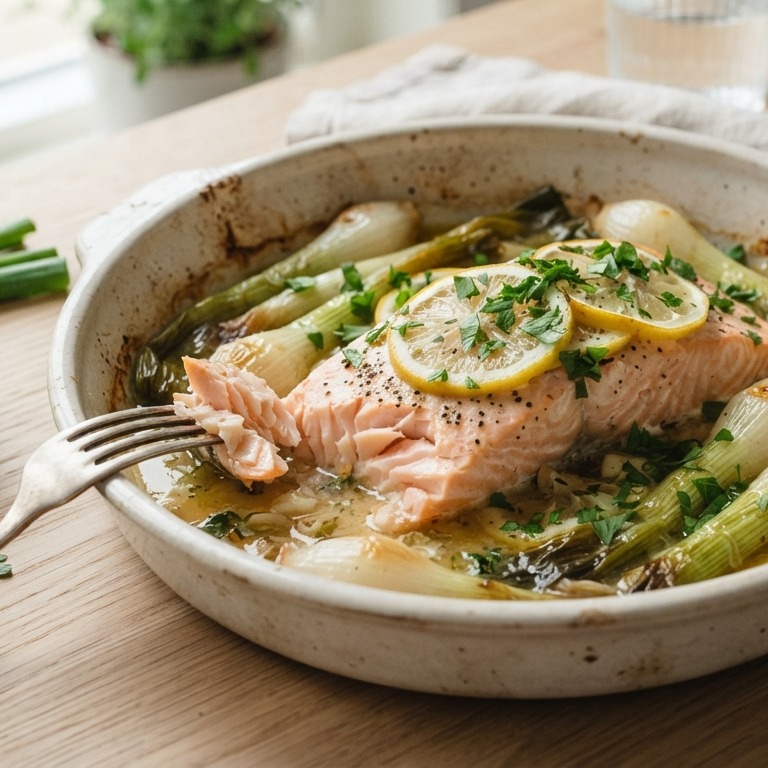 Zalmfilet met lente-uitjes uit de oven recept