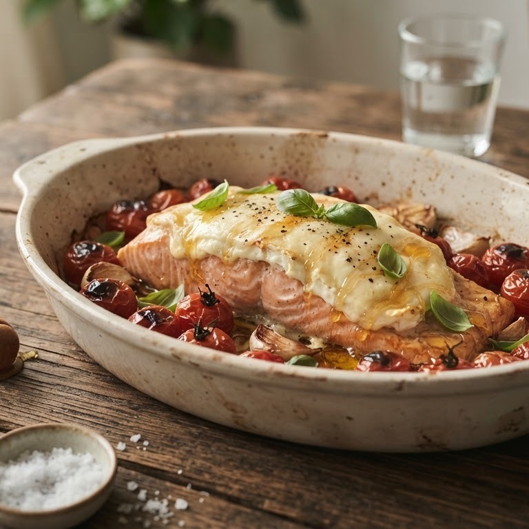 Zalmfilet met zachte geitenkaas en honing uit de oven recept