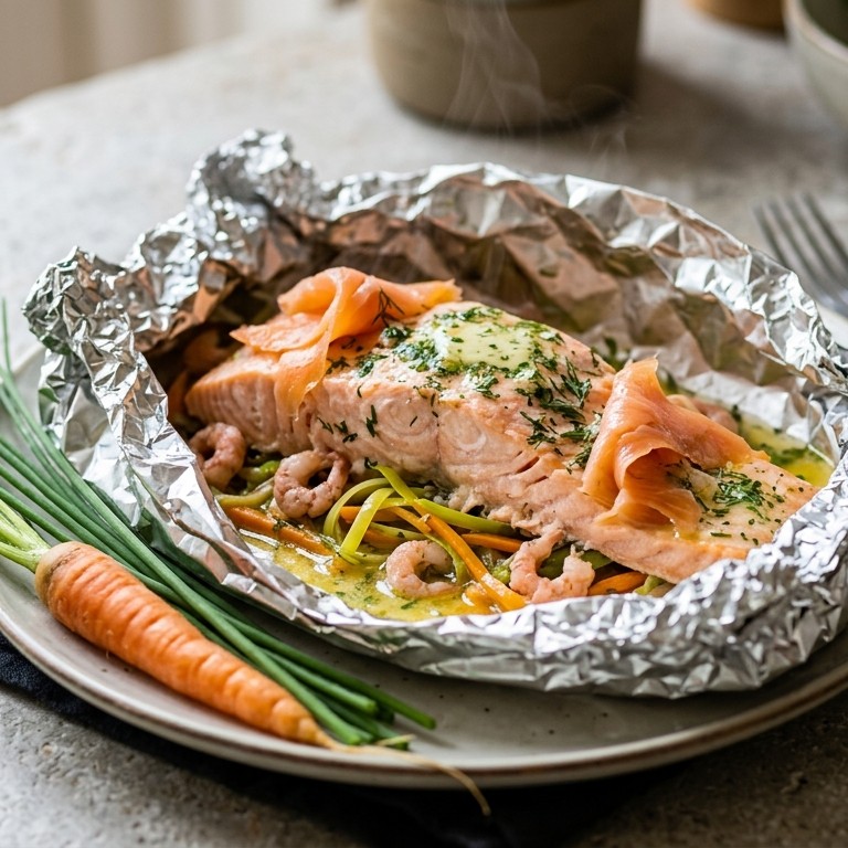 Zalmforel en zalmfilet met garnalen en gerookte zalm recept