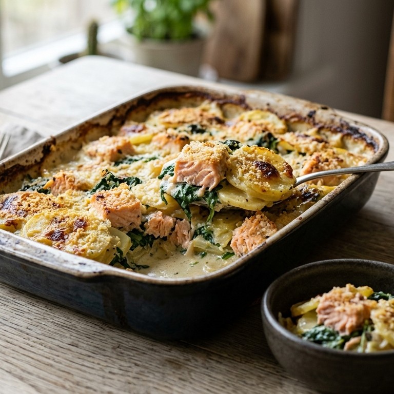 Zalmgratin met spinazie recept