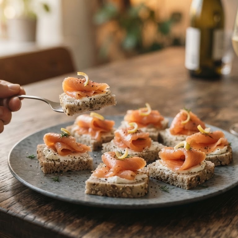 Zalmhapje op licht roggebrood recept