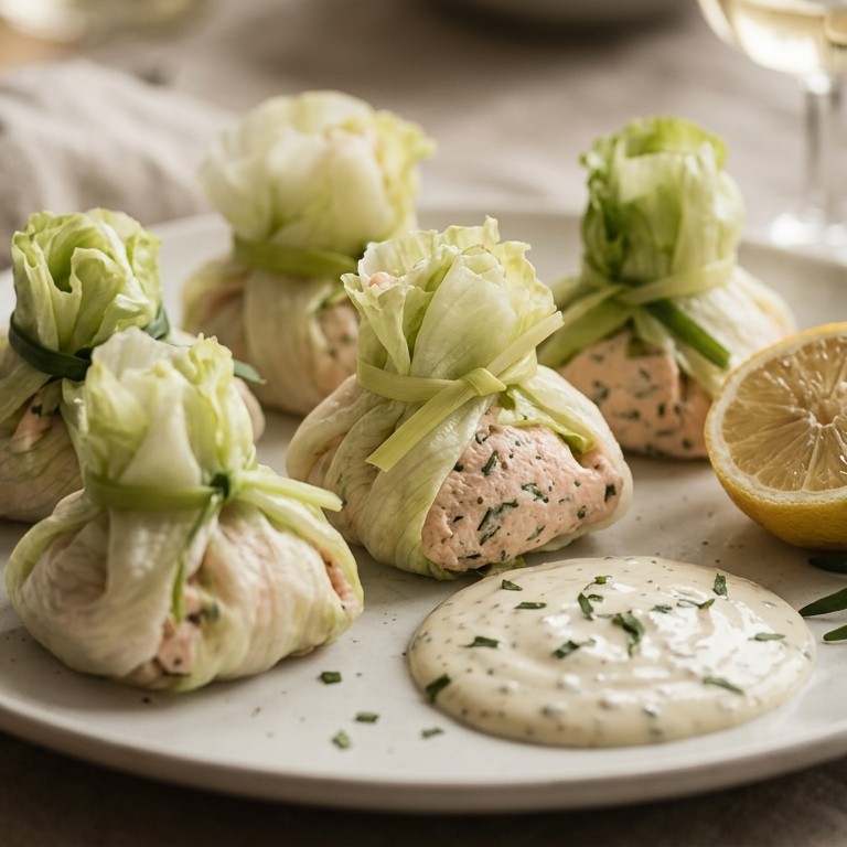 Zalmpakketjes in ijsbergsla recept