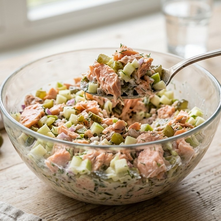 Zalmsalade met appel, augurk en ui recept