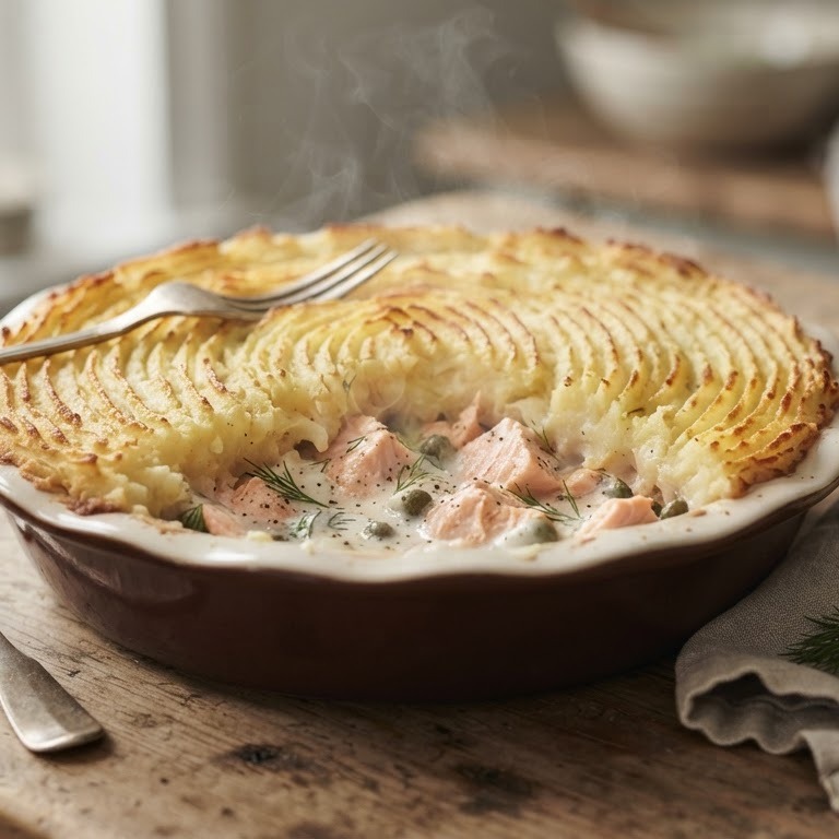 Zalmtaart met aardappelkorst recept