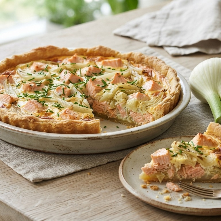 Zalmtaart met venkel en creme fraiche recept