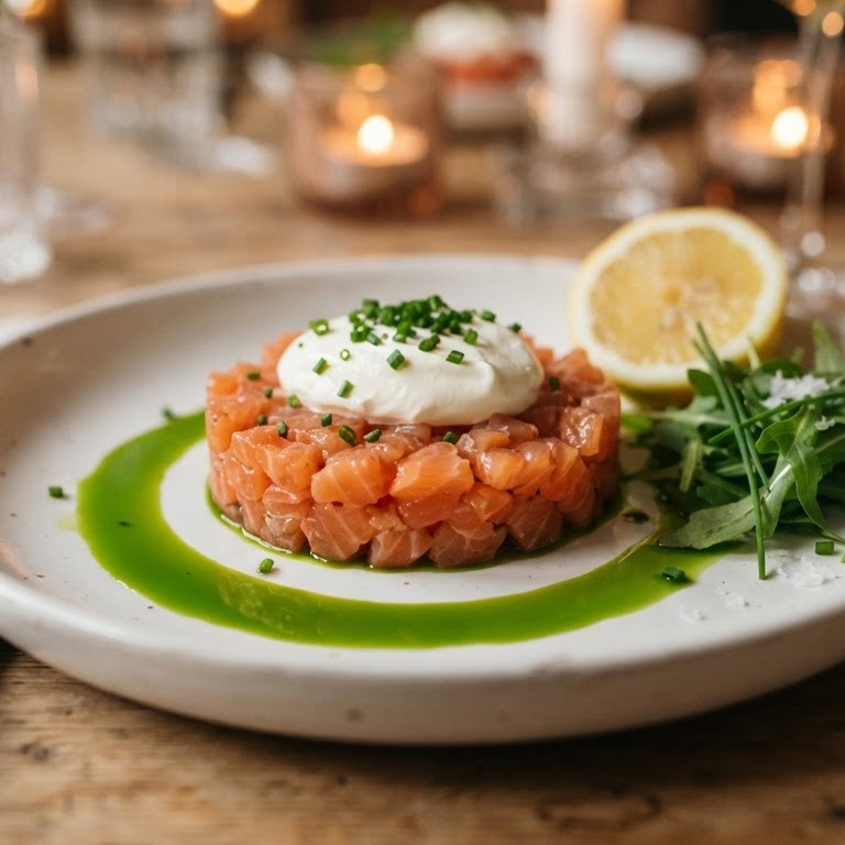 Zalmtartaar met rucolaolie recept