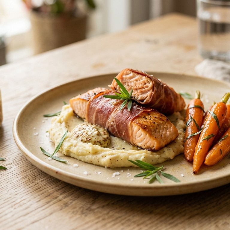 Zalmvinkjes met worteltjes en aardappelpuree recept