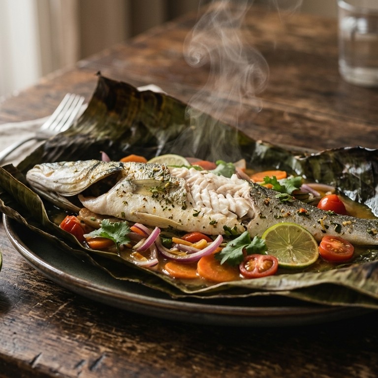 Zeebaars in bananenblad recept
