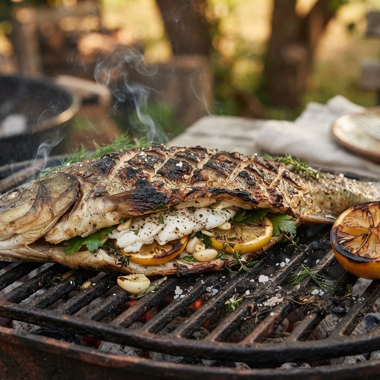 Zeelt met knoflook op de BBQ recept