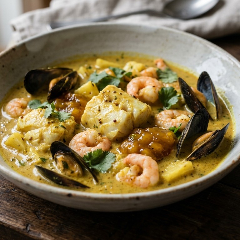 Zeevruchten in romige kerriesaus recept