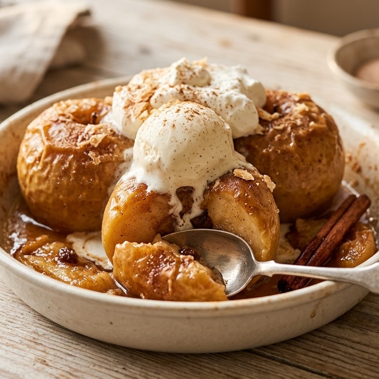 Zoete appeltjes met vanille-ijs en slagroom recept