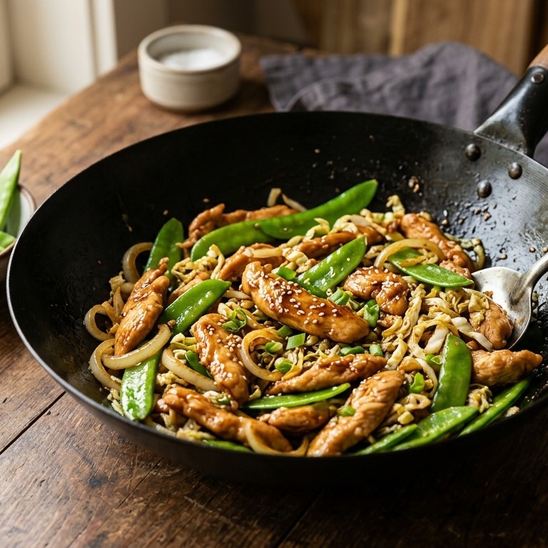 Zoete kip en peultjes uit de wok recept