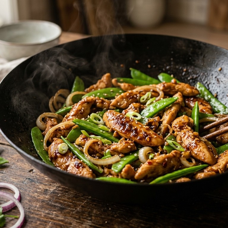 Zoete kip en peultjes uit de wok recept