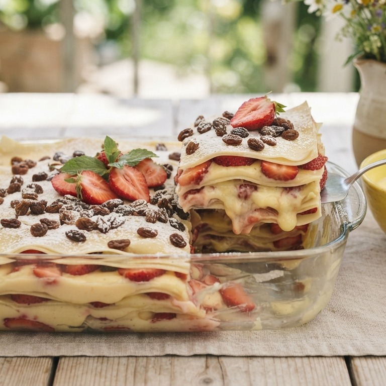 Zoete lasagne met aardbeien recept