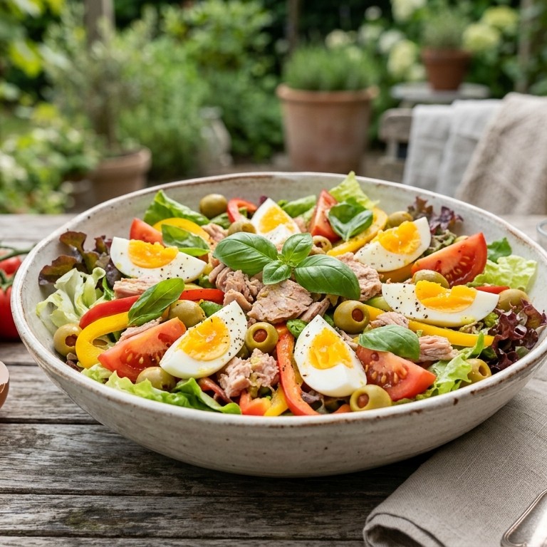 Zomersalade met paprika's en groene olijven recept