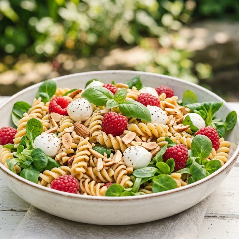 Zomerse pastasalade met frambozen recept
