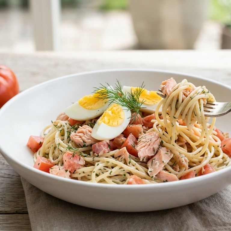 Zomerse spaghetti met zalm recept