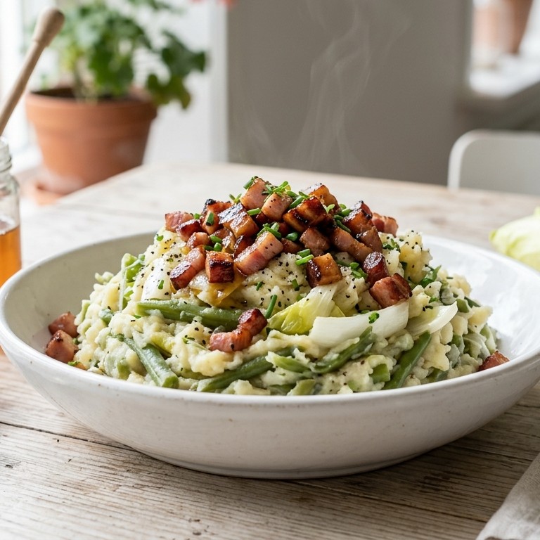 Zomerstamppot met zoete spekjes recept