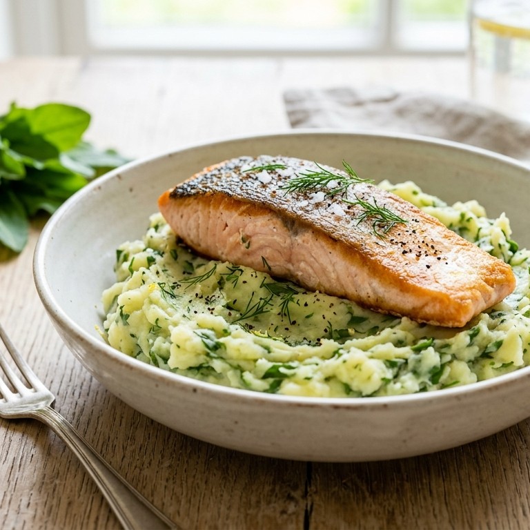 Zomerstamppotje met gebakken zalmmoot recept