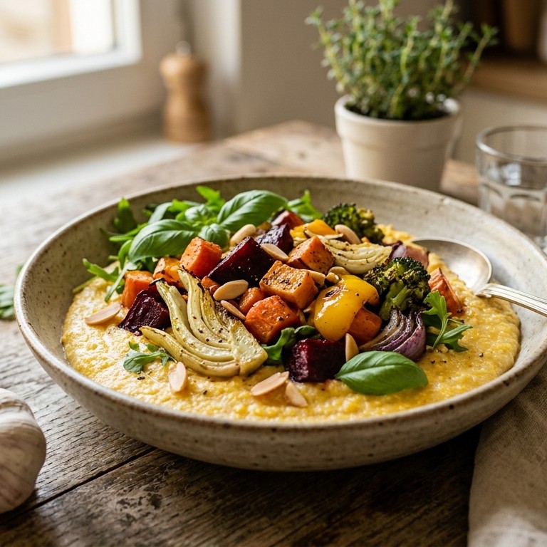Zonnige polenta met regenbooggroenten recept