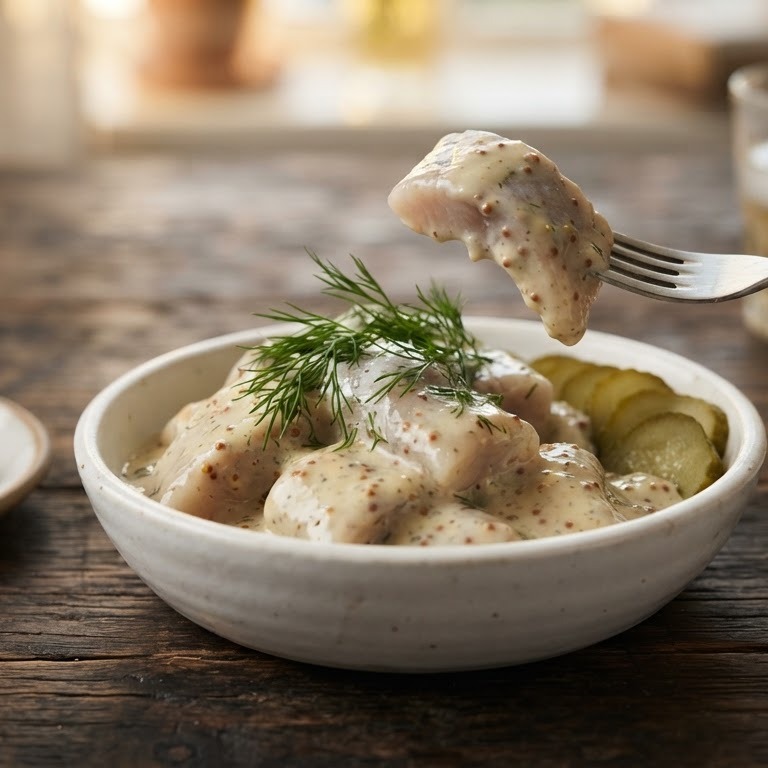 Zure haring in mosterd-roomsaus recept