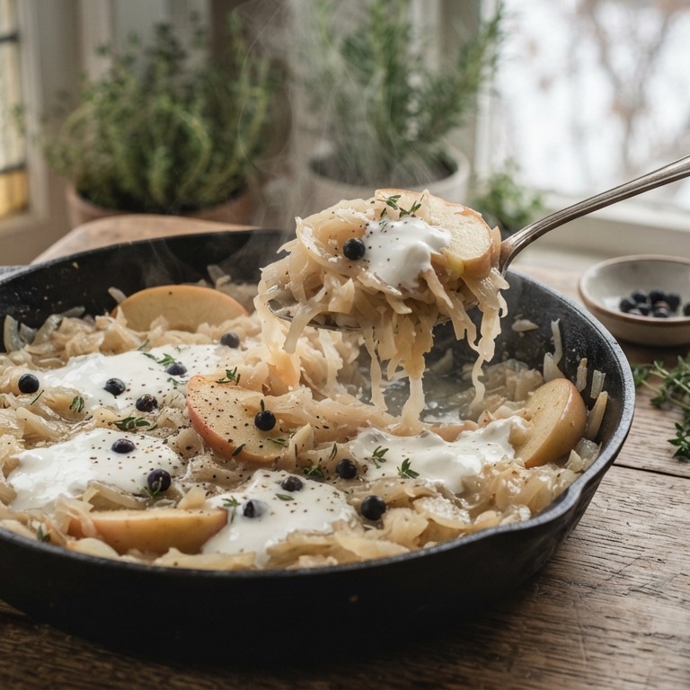 Zuurkool met appel, ui en knoflook recept