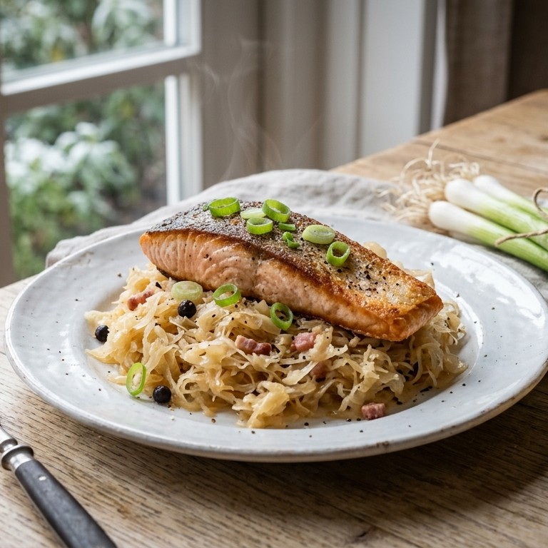 Zuurkool met zalm  (balansdag-recept voor 2 personen) recept