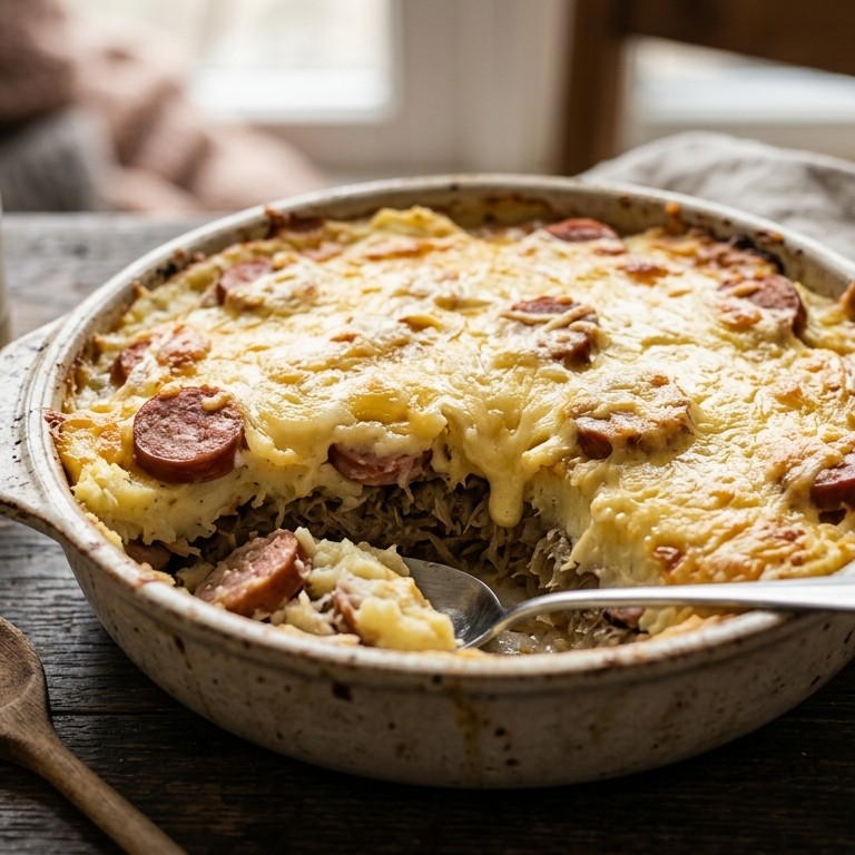 Zuurkoolschotel met een kaas-bloemsausje recept