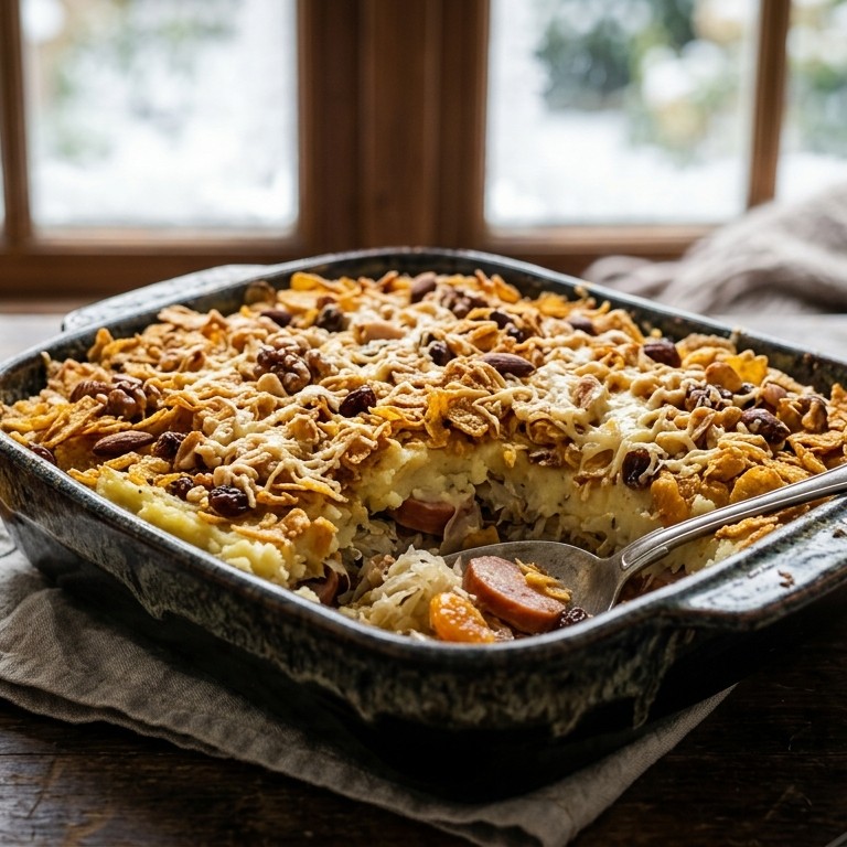 Zuurkoolschotel met een krokant dakje van noten recept