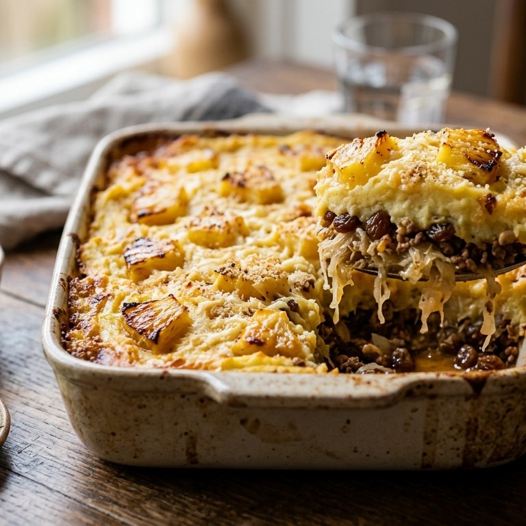 Zuurkoolschotel met gehakt en  ananas recept